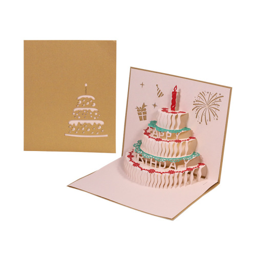Birthday cake music light three-dimensional greeting card paper carving creative gift holiday blessing message card foreign trade wholesale