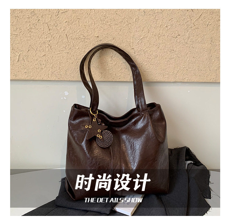 Túi tote nữ cỡ lớn dáng shopping, đeo vai hai quai, chất liệu PU mềm, phong cách công sở — Màu cà phê Không có mặt dây chuyền, Màu nâu không có mặt dây chuyền, Rượu vang đỏ không có mặt dây chuyền, kaki không có mặt dây chuyền chi tiết 3