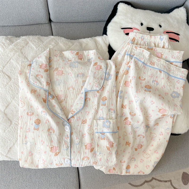 2025 Internet Celebrity Autumn and Winter New Cloud Cotton Cardigan Cartoon Cute Lapel Double Long-Sleeved Pajamas Women's Pajamas Home Clothes 2025 Internet Celebrity Autumn and Winter New Cloud Cotton Cardigan Cartoon Cute Lapel Double Long-Sleeved Pajamas Women's Pajamas Home Clothes