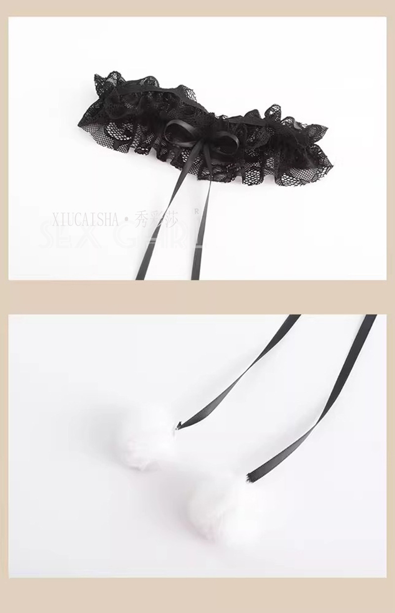 Bunny Girl Roleplay Bodysuit, Lace One-Piece with Headpiece, Collar and Wristbands — detail image 18