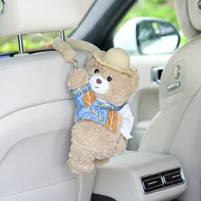 Decoration Hanging Creative Cute Cartoon – Car tissue box/set - bear-tissue-straw-hat