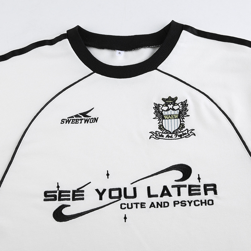 Felpa casual in stile americano con scollo rotondo e stampa di lettere, a blocchi di colore, vestibilità ampia, da donna, semplice da indossare durante il tragitto casa-lavoro_voghion.com