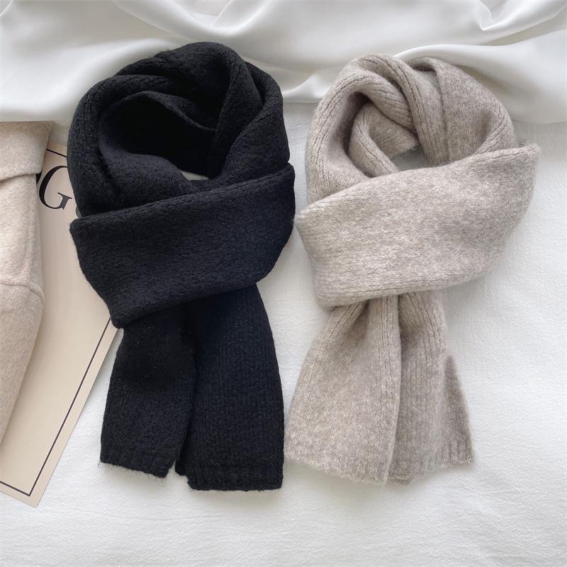 Korean Solid Color Knitted Scarf For Women Winter New Atmosphere Simple Versatile Soft Warm Lazy Style Small Neck Warmer_voghion.com