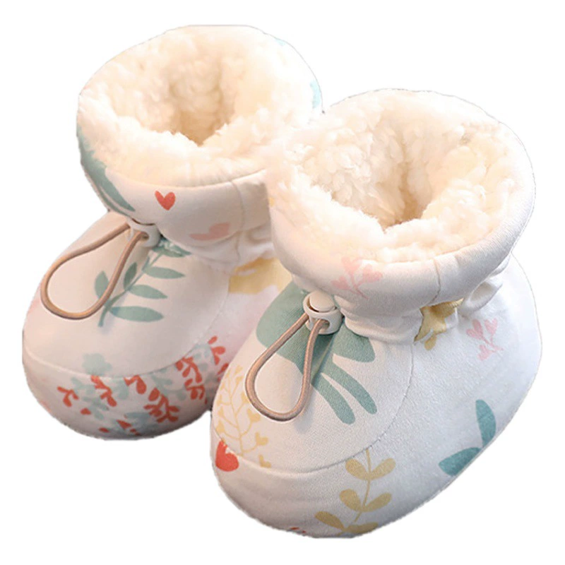 Пинетки зимние хлопковые ботинки на флисовой подкладке толстой мягкой подошве теплые 0 марта детские для малышей новорожденных ботинки и носочки