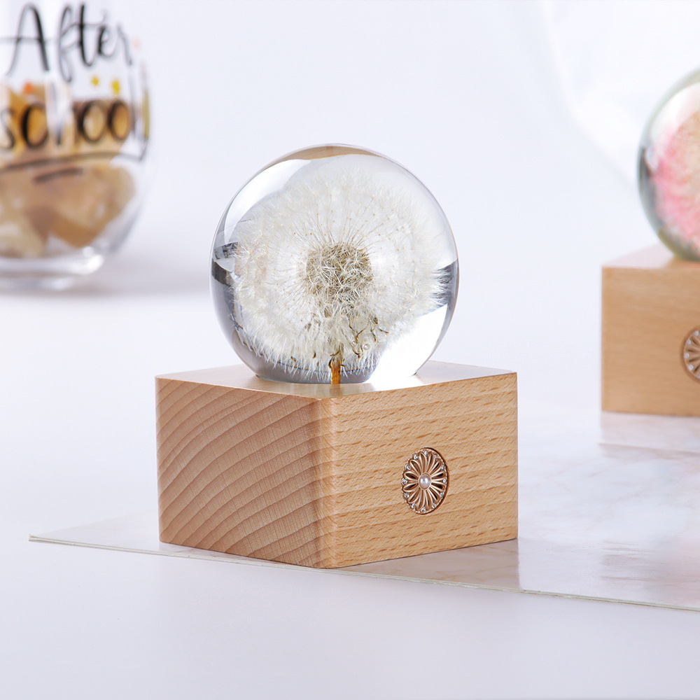 Dandelion Dried Flower Crystal Ball Transparent Resin Crafts Souvenir Practical Gift Night Light Home Decoration