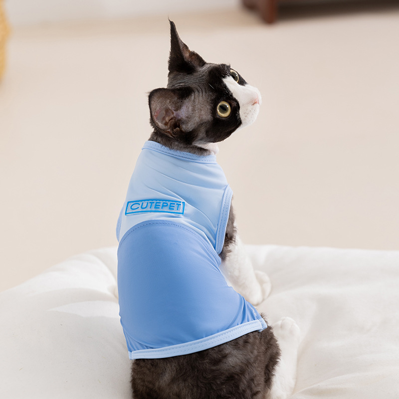 Gato primavera verano transpirable estilo fino contraste costura simple chaleco perro peluche bichón ropa de oso mascota ropa de gato