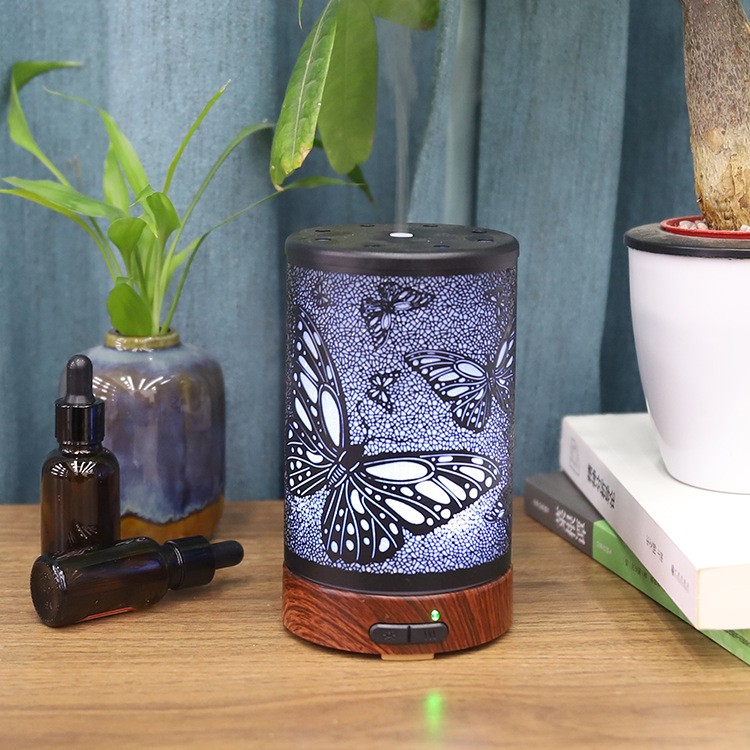 Butterfly iron cover aromatherapy machine mute humidifier home office Mini Portable wood grain cross-border source factory