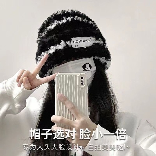 Knitted Hat for Girls, Winter, Fleece Lined, Ruffled Brim, Large Circumference, Ear Coverage, Plush and Warm