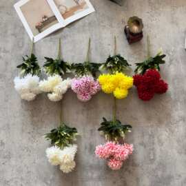 跨境仿真7头球菊花假花 婚庆装饰摆件小把假花家居菊花蒲公英假花