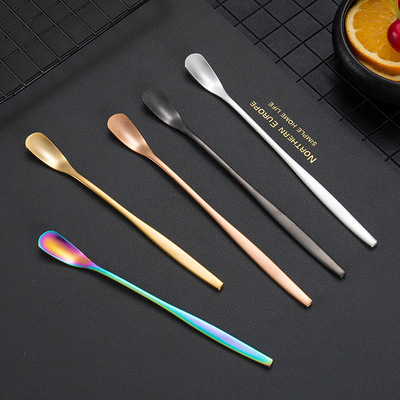 304不锈钢创意小勺子长柄搅拌勺镀金幻彩冰勺调羹勺马克杯勺餐具|ms