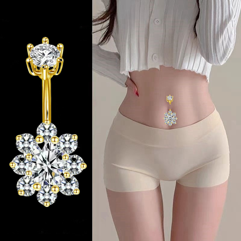 Copper Inlaid Zircon Flower Belly Button Ring Multi-Zircon Belly Nail Wholesale detail image 9