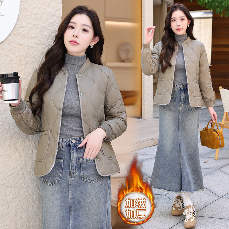 加绒加厚内胆棉衣短款2025修身秋冬新款保暖羽绒棉服妈妈棉袄外套|undefined