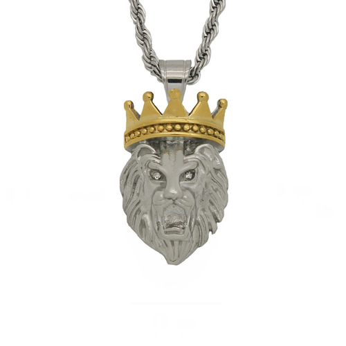Cross-border jewelry source: European and American hip-hop trendy personalized necklace, crown lion head titanium steel pendant DW039B