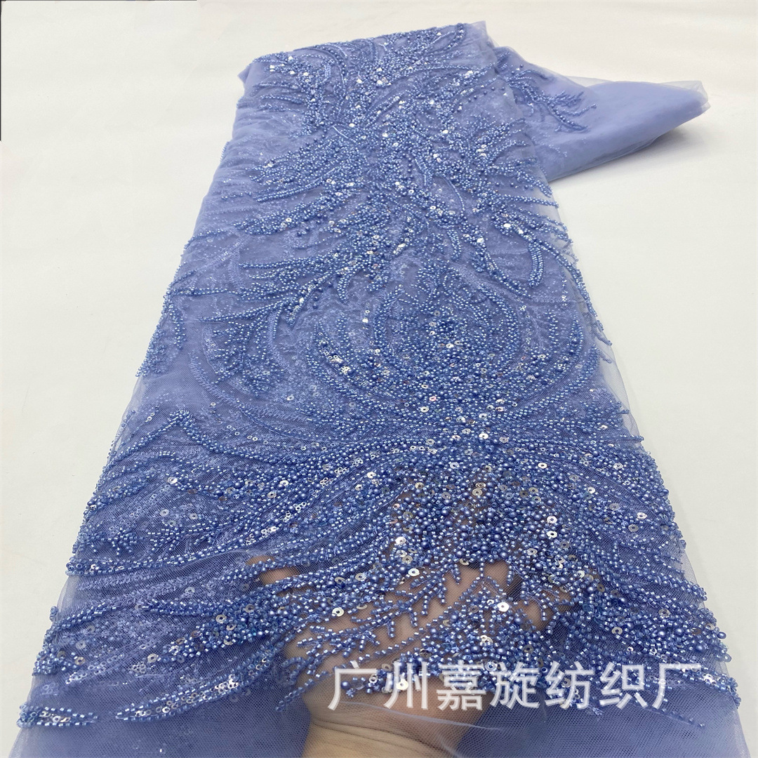 Tela de encaje con cuentas y lentejuelas 3D con patrón floral de alta resistencia, en stock, para vestido de novia.