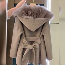 R6O高级感超好看女装小香风呢子大衣加绒加厚咖色斗篷毛呢外套秋