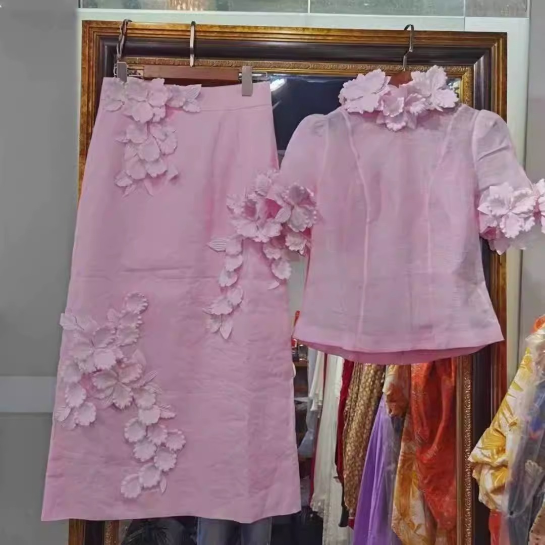 New Summer Seaside Vacation Pink Sweet Dress Suit Puff Sleeves Fashionable Small Dress Skirt Can Be Worn On Weekdays_ecoleips.com