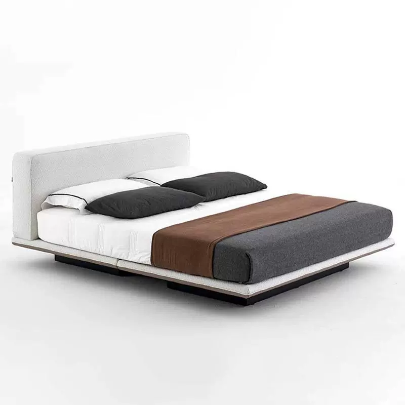 地平线床高端意式极简棉麻布艺床主卧悬浮双人深灰色主卧床