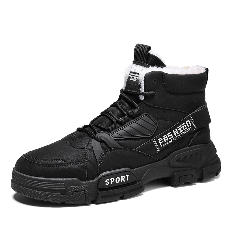 Nuevos zapatos de algodón de invierno, zapatos casuales con cordones de alta costura de moda para hombres, zapatos de herramientas para deportes al aire libre cálidos de terciopelo para estudiantes