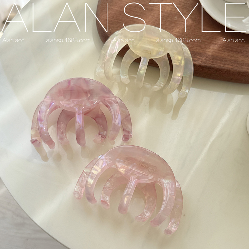 Alan フランス製高級サメ厚みのある春夏アセテートタコヘアクリップ後頭部用大型ヘアクリップ|undefined