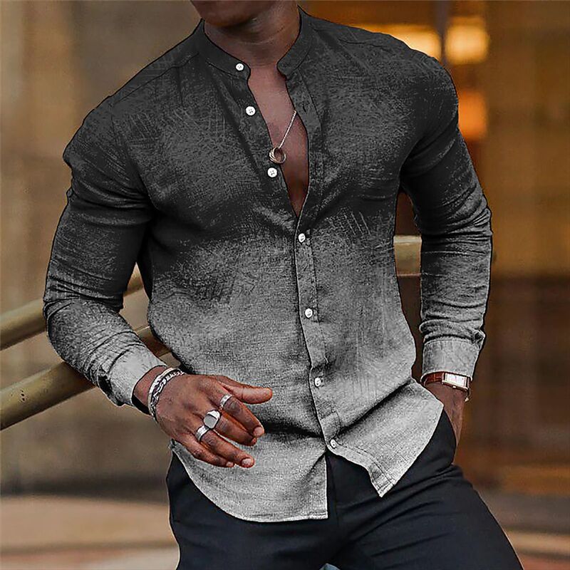 2024 Europe and the United States cross-border Amazon wish ins spring and autumn gradient men's casual long sleeve collar shirt