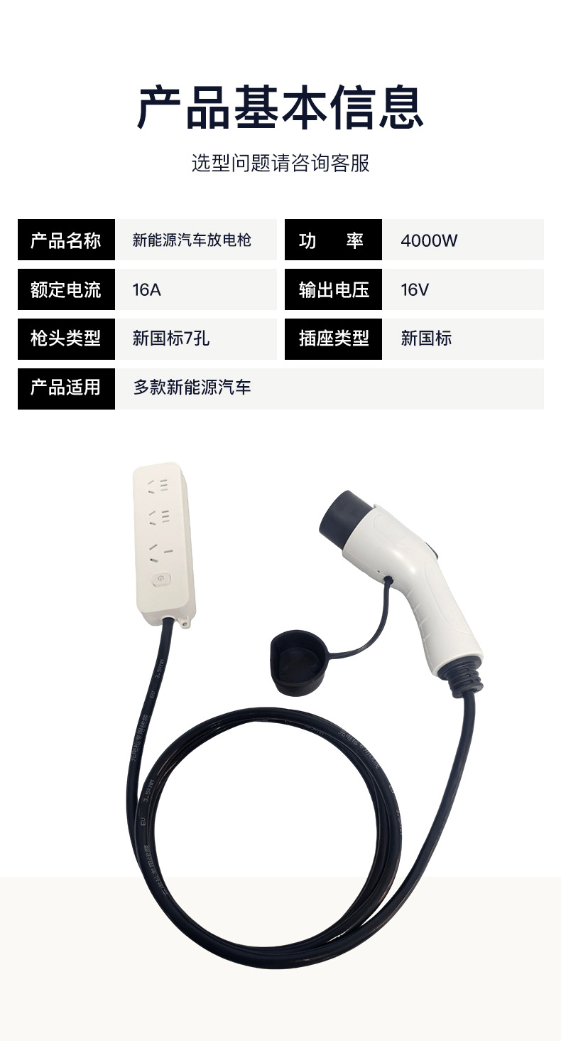 New energy vehicle discharge gun, vehicle-mounted external power strip, portable vehicle reverse power socket for outdoor camping