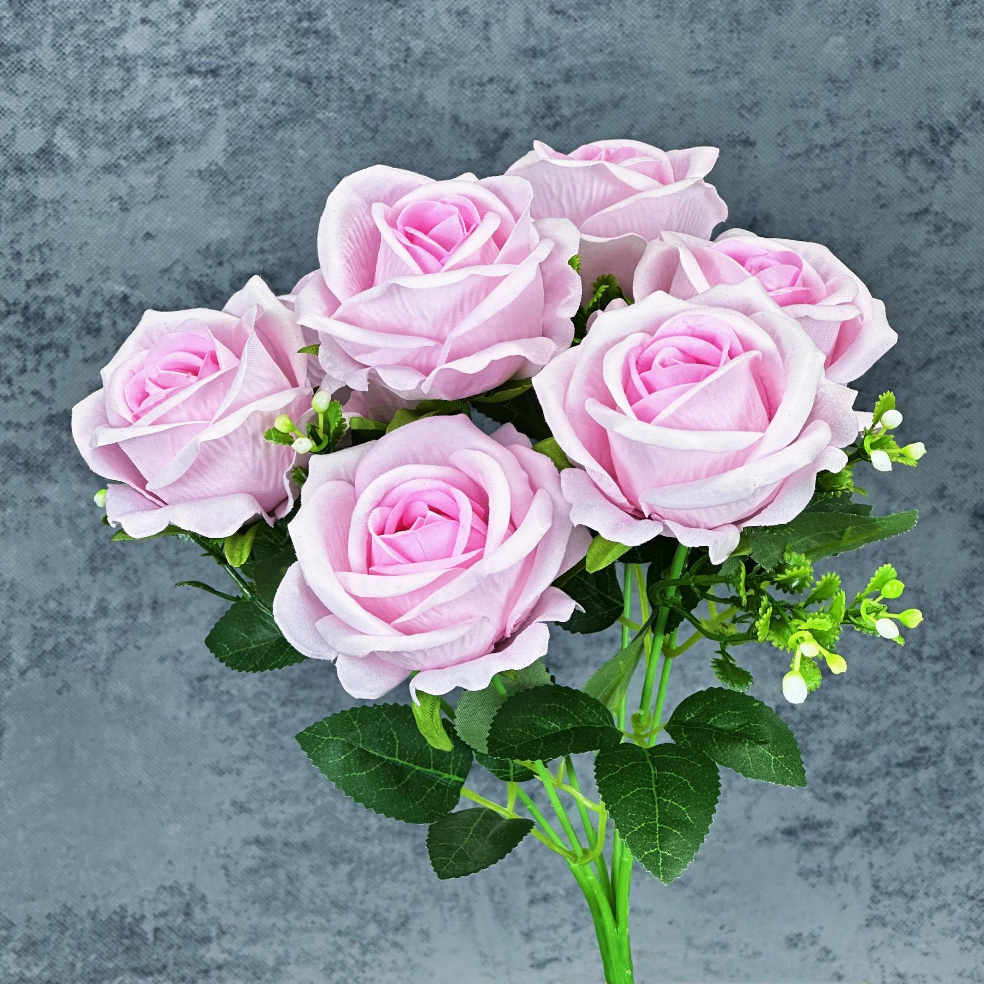 Simulación de 7 cabezas de tela de terciopelo rosa boda decoración del hogar decoración de mano transfronteriza flores falsas adornos al por mayor