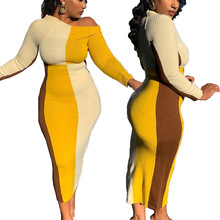 B9297 跨境专供欧美女装拼色性感修身连衣裙