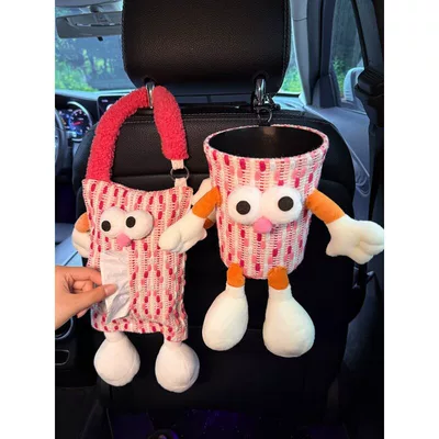 Car tissue box/set: Storage Hanging Bag, Car Seat - pink-big-eyed-tissue-box-trash-can-including-hook