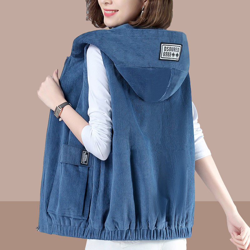 Middle-Aged Mom's Vest, Plus-Size Women's 2025 Spring and Autumn Loose Corduroy Jacket, Slimming Outerwear, New Chinese Style