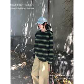 【广州休闲原版色织条】松弛感条纹长袖恤女显瘦减龄百搭上衣