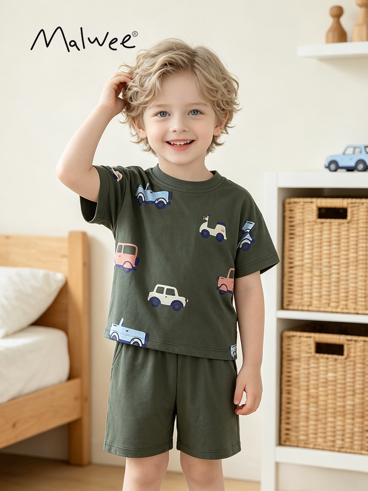 Cross-border mlawee nuevo traje de niño suave y cómodo, moda versátil para niños de verano diario para hombres dos piezas