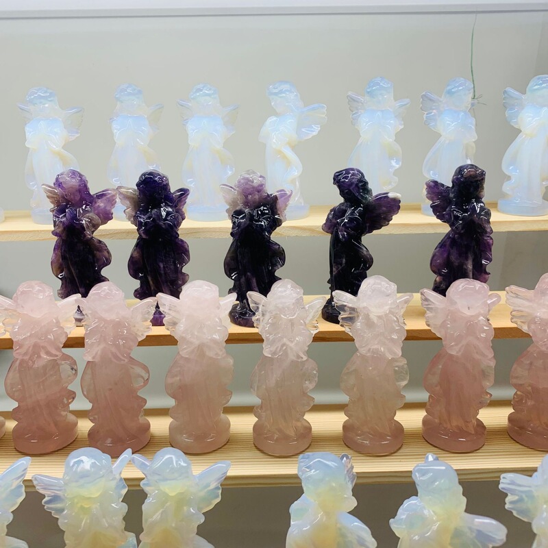 梦幻紫 蛋白石 粉晶雕刻天然水晶天使小摆件 家居办公桌面装饰品 图 2