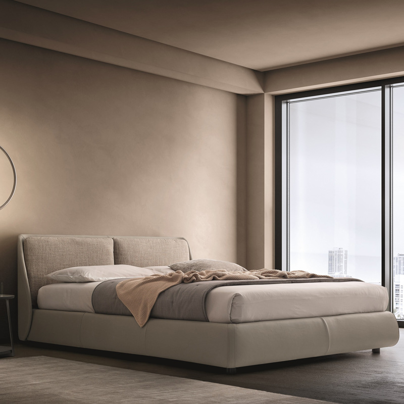 Nordic modern small studio master bedroom fabric 1.8 bed Italian minimalist style internet famous leather double bed soft pack furniture