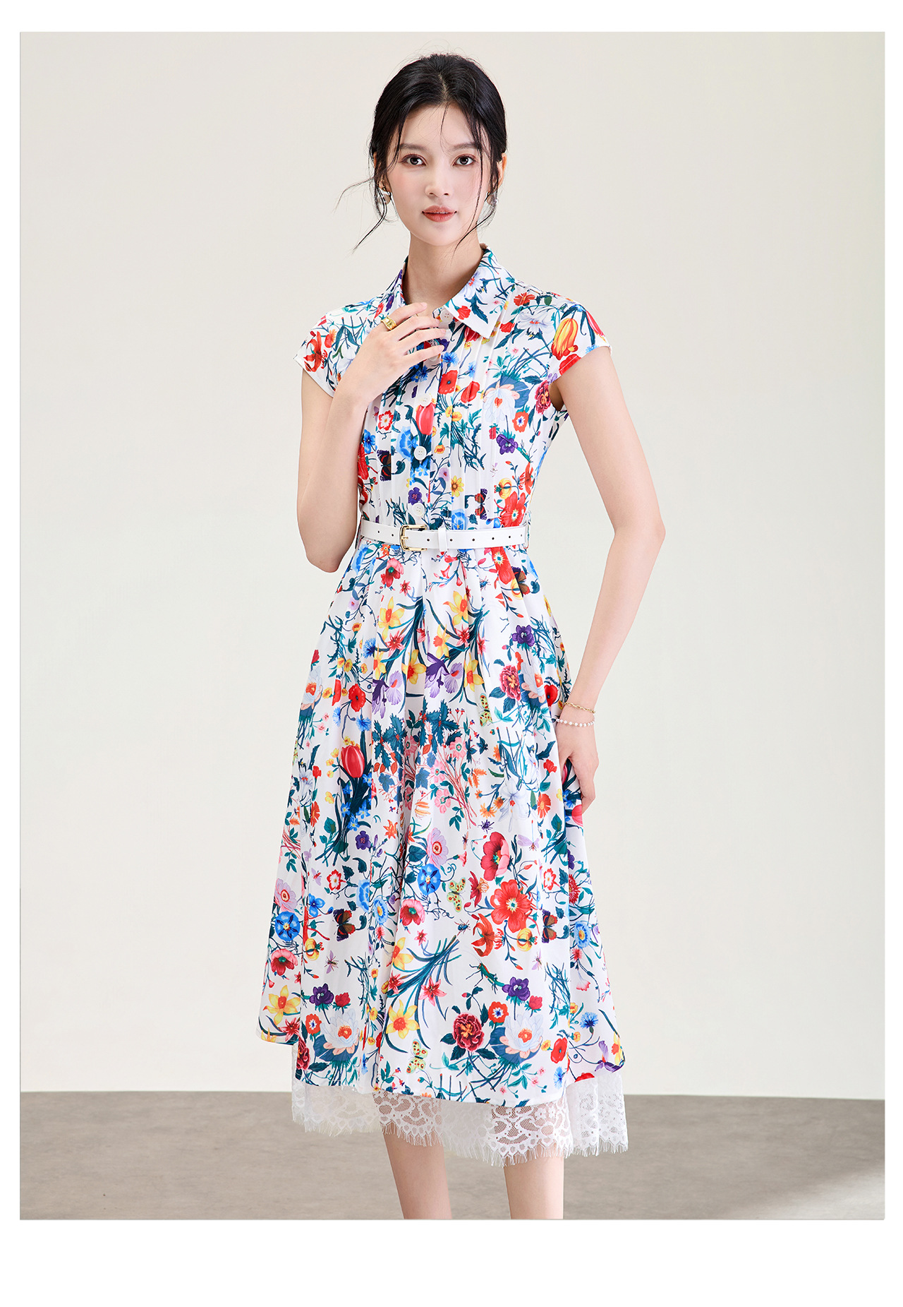 Đầm maxi nữ thắt eo in họa tiết hoa tay không tay — màu sắc chi tiết 11