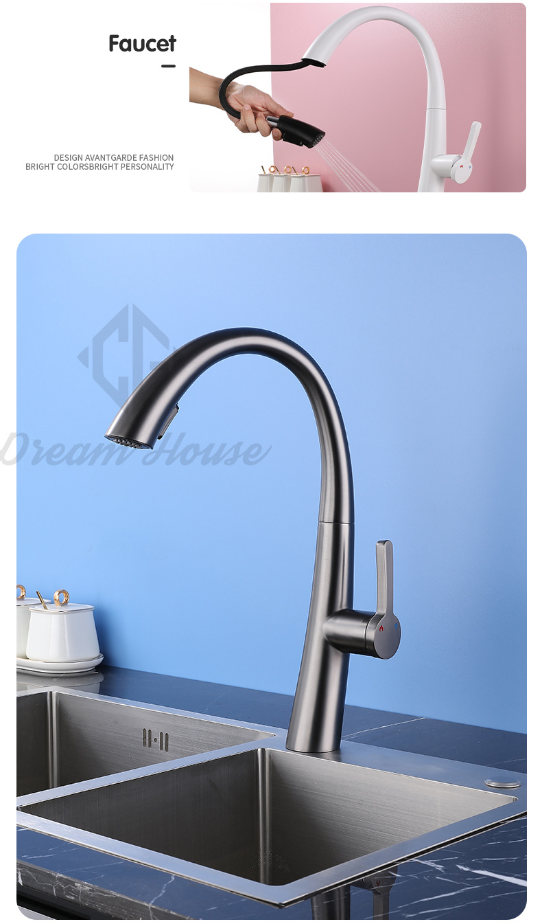 The designer's same style faucet kitchen pull-out faucet, all-copper dual-mode water outlet, 304 stainless steel cold and hot water undefined