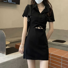 小个子收腰连衣裙设计感小众夏季女装新款2025爆款洋气小黑裙子潮