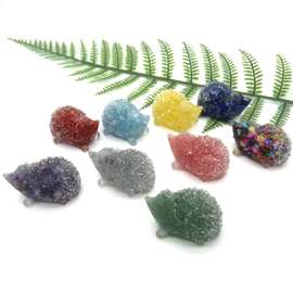 天然水晶碎石刺猬树脂滴胶摆件办公室家居桌面工艺品摆件厂家批发