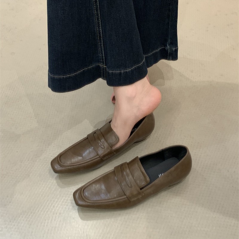 2025年新款小方头低跟女士穆勒鞋百搭气质皮鞋玛丽珍通勤单鞋|undefined