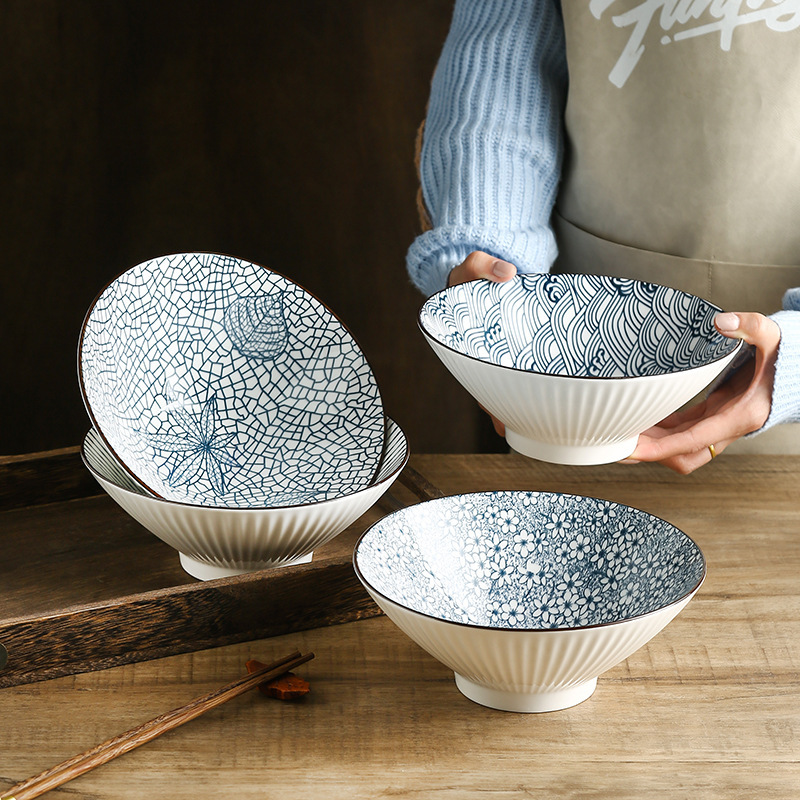 Dou Li Bowl Ceramic Japanese Underglaze Color Ceramic Tableware Soup Bowl Ramen Bowl Household Noodle Bowl Noodle Tableware Wholesale Dou Li Bowl Ceramic Japanese Underglaze Color Ceramic Tableware Soup Bowl Ramen Bowl Household Noodle Bowl Noodle Tableware Wholesale