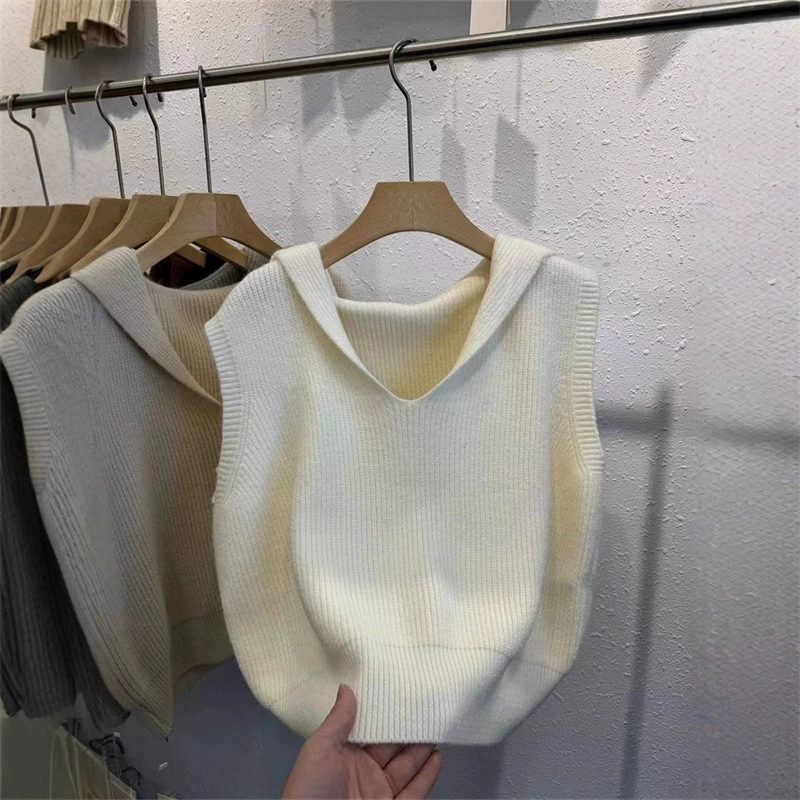 Весна и Осень 2025 Новый военно-морской воротник в стиле ретро вязаный жилет женский складной жилет