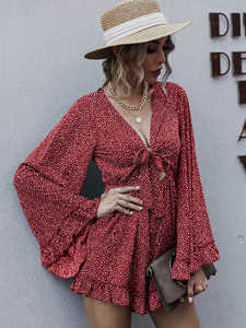product - wholesale High Waist Sexy Small Deep V Plunge Plunge neck Sexy Lace up Romper - 6