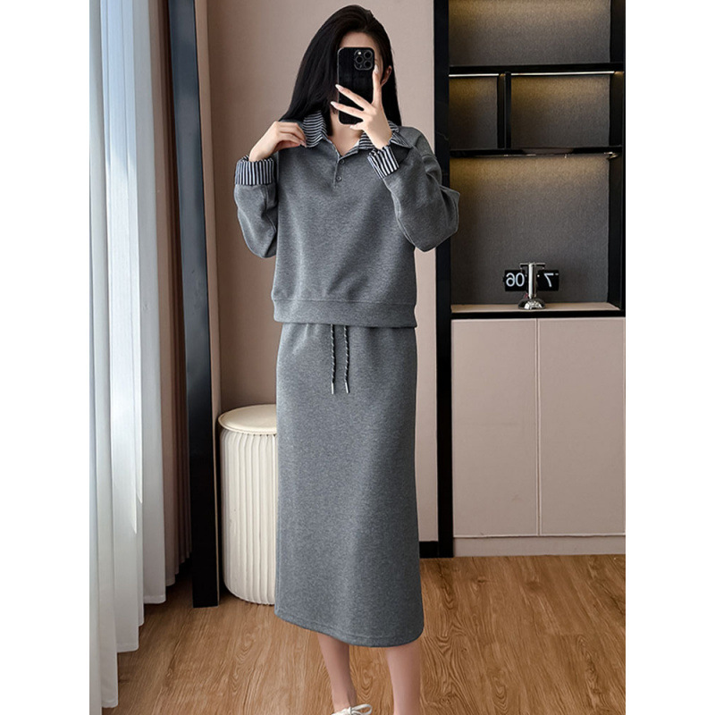 Korean-style plus-size age-reducing casual sports suit skirt for women, 2026 autumn and winter loose sweatshirt skirt versatile two-piece set