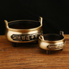 Brass Incense Burner Ornament, Daily Prosperity Incense Burner with Three Feet, Household Indoor Buddha Worship Offering Temple Use with Double Ears