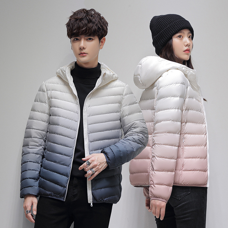 Gradient Down Jacket Men's Lightweight Collar 90 White Duck Down Winter New Hooded Trendy Brand Couple's Casual Jacket Women's Gradient Down Jacket Men's Lightweight Collar 90 White Duck Down Winter New Hooded Trendy Brand Couple's Casual Jacket Women's