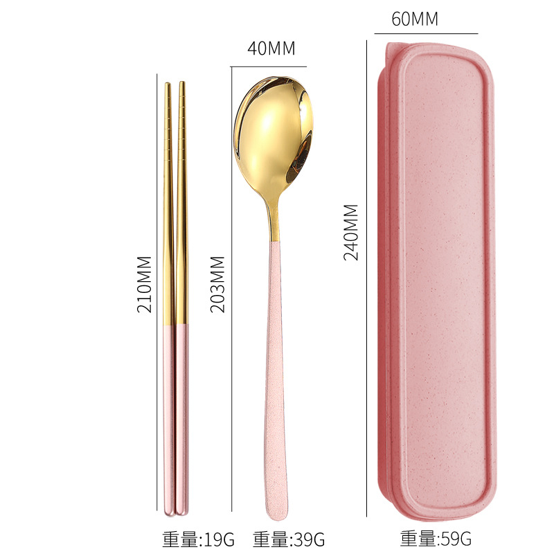 Juego de vajilla de acero inoxidable palillos del hogar cuchara coreana tenedor estudiante viaje al aire libre vajilla portátil de tres piezas
