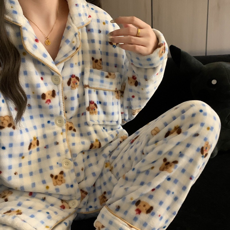 [autumn and winter style-flannel] blue check beibei bear (thick and velvet)