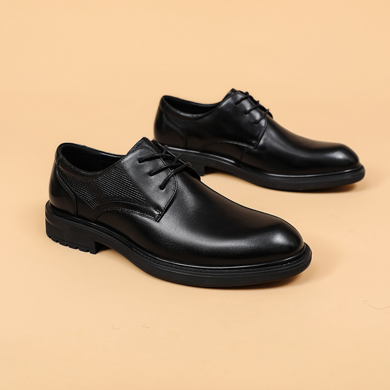 Men's Dark Brown Perforated Leather Derby Shoes Formal Dress Shoes_voghion.com