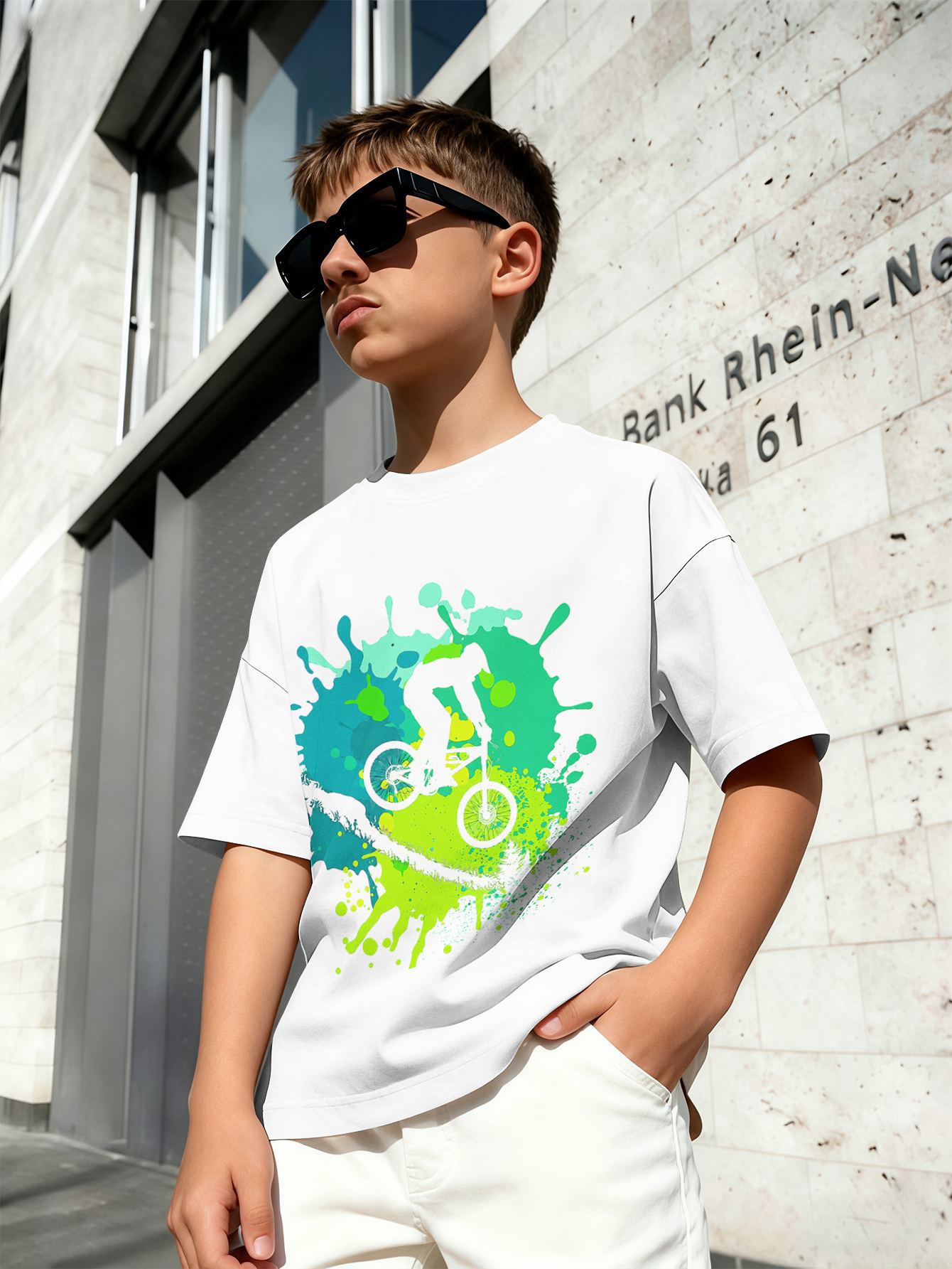 T-shirt för pojkar med 3d rymdraket tryck rund hals vit_voghion.com