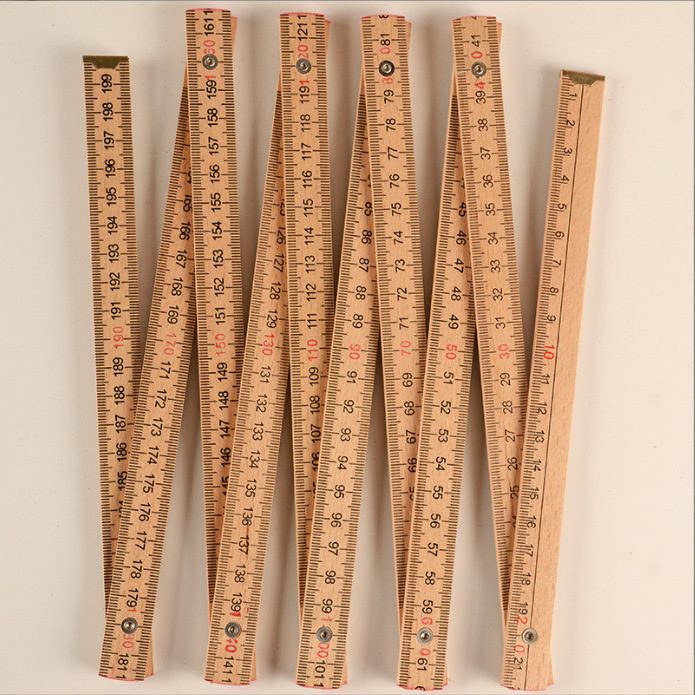 定制跨境FOLDING RULER木工铆钉1米折尺2M木制公英制弹簧木折尺
