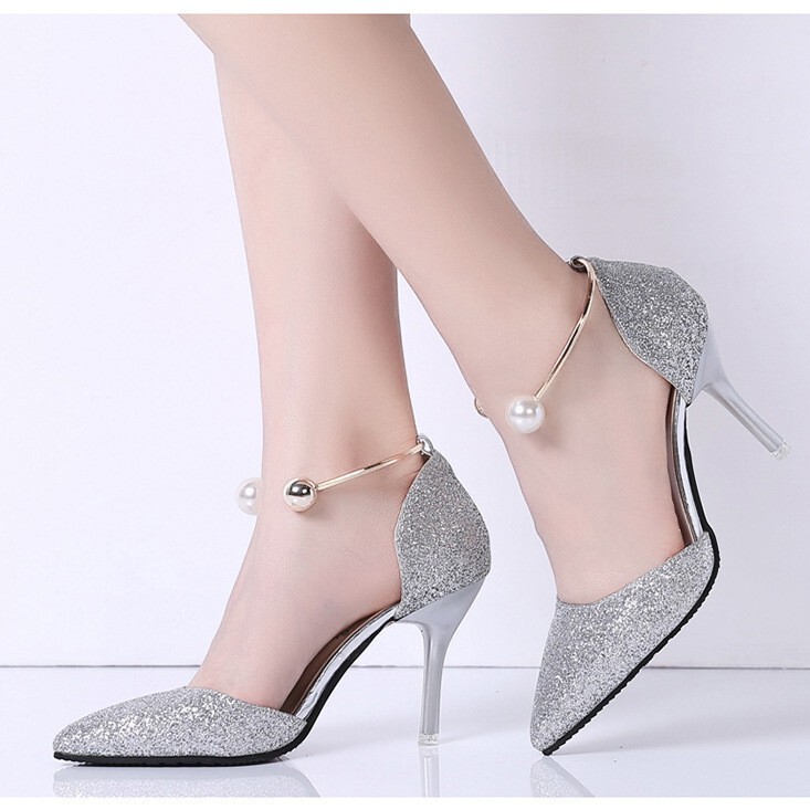 Spring and summer stiletto heels 2018 New hollow closed toe shiny Korean elegant women's shoes fashion trend sandals